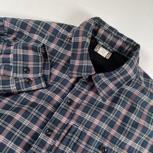 LL Bean Mens L Plaid Long Sleeve Vented Zipper Pocket Shirt Hiking Blue Large